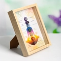 Wooden photo frame with seven chakra healing crystals and mandala meditation art - Chakra Yoga Glowing-Tumbled Stone / Natural Wood Color
