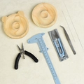 DIY jewelry tool set with black pliers, blue caliper, tweezers and wood bead trays - Tool Kit
