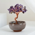 Árbol de cristal amatista hecho a mano con hilo de cobre en maceta cerámica decorativa - Amatista (Cuenco de Cerámica)