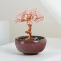 Árbol de cuarzo rosa con hilo de cobre en maceta de cerámica roja esmaltada - Cuarzo Rosa (Cuenco de Cerámica)