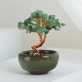 Albero artigianale in cristallo verde con filo di rame in base ceramica verde - Avventurina Verde (Vaso in Ceramica)