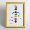 Chakra crystals yoga meditation art frame with polished natural gemstones in light wood - Wood Color Frame