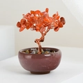 Albero della vita artigianale in cristallo rosso in ciotola di ceramica con rami in rame - Agata Rossa (Vaso in Ceramica)