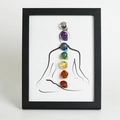 7 Chakras raw stones meditation art frame with black border for spiritual home decor - Black Trim