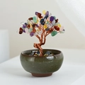 Albero della vita artigianale in filo di rame con pietre di cristallo su base ceramica - Cristallo Multicolore (Vaso in Ceramica)