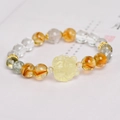 Bracciale di perle in cristallo bianco naturale con ciondolo a volpe in citrina gialla - Stile a Giro Singolo