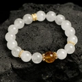 Bracciale artigianale da donna con perle di Quarzo Fantasma e Citrino da 10 mm - Fantasma Bianco con Citrino Stile a Giro Singolo