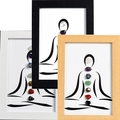 Cadres d'art de méditation chakra en noir, blanc et finitions en bois naturel - Femme Yoga Style 1 / Couleur bois naturel