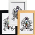 Set de cadres photo méditation yoga aux 7 pierres chakra avec cristaux de guérison - Femme Yoga Style 2 / Couleur bois naturel