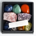 Natural 12 zodiac crystal healing set with tumbled stones and amethyst in a black gift box - Tumbled Stones Collection Box One