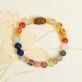 Bracelet multicolore en pierres naturelles 8mm avec cigale gravée et accents dorés - Multicolore (Anneau Unique)