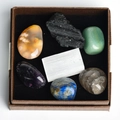 7 natural crystal stone set in brown gift box including amethyst and selenite - Tumbled Stones Collection Box Two