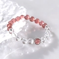 Bracciale di perline con cristallo di rocca da 8mm e quarzo fragola rosa - Giro Singolo