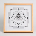Square wood frame with Sri Yantra mandala and black garnet crystal stones decor - Protection & Purification - Square