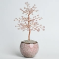 Árbol de la vida de cristal rosa hecho a mano con base de cerámica para escritorio - Cuarzo Rosa (Con Base de Cerámica)