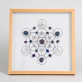 Quadratischer Holzrahmen mit natürlichem Amethyst Metatrons Würfel Kristallgitter - Spirituelles Wachstum - Lila Stern