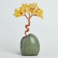 Mini árbol de cristal con hojas de gemas amarillas y tronco de alambre de cobre en base - Estilo Con Base de Cerámica / Citrino