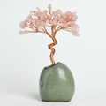 Árbol de la vida de cristal rosa hecho a mano con alambre de cobre y base verde - Estilo Con Base de Cerámica / Cuarzo rosa