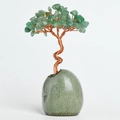 Árbol de la fortuna artesanal con hojas de cristal verde y tronco de hilo de cobre - Estilo Con Base de Cerámica / Aventurina Verde