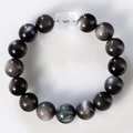 Natural 12mm silver obsidian beaded bracelet with blue gemstone and carved white crystal - Male Style