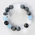 Silver sheen obsidian and aquamarine beaded bracelet with clear white crystal barrel bead - Female Style