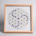 Blume des Lebens Kristall-Energiegitter mit Amethysten in einem Holzrahmen - Lernen & Gedächtnis
