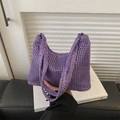 Elegant purple rhinestone mesh handbag with sparkling crystals for evening wear - Purple