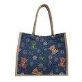 Sac fourre-tout en toile bleu marine avec motifs d'ours colorés et de fleurs - Bleu