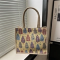 Sac cabas en toile avec motifs jacquard de sapins de Noël et poignées robustes - Jaune
