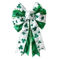 Glittery green shamrock bow decoration for St. Patrick's Day with clover patterns - Large St. Patrick's Day Bow