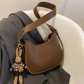 Retro dark brown hobo saddle bag with adjustable strap and cute bunny pendant charm - Dark Brown