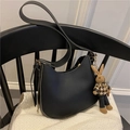 Chic black half-moon underarm bag with adjustable strap and cute rabbit pendant decoration - Black