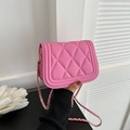Chic pink quilted faux leather crossbody bag with elegant gold chain strap for women - Deep Pink