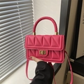 Chic rose red crossbody bag with quilted triangle pattern and woven top handle - Rose Pink