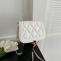White quilted faux leather crossbody bag with golden chain strap and flap closure - White