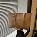 Retro khaki faux leather tote bag with large capacity and front zipper pocket for commuting - Khaki