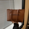 Classic dark brown leather tote bag with gold zipper detail and large capacity for daily use - Brown