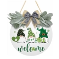 Targa di benvenuto per San Patrizio in legno con gnomi e fiocco decorativo in iuta grezza - Stile di Benvenuto Gnomi Verdi