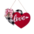 Rustikales Herz-Türschild aus Holz mit Karomuster und Juteschleife für den Valentinstag - Valentinstag Doppeltes Herz Türhänger