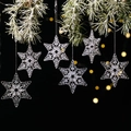 Set di 6 decorazioni natalizie a fiocco di neve in acrilico su rami di pino - Stile A-Trasparente