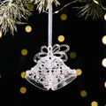 Campanas dobles de Navidad en acrílico transparente con cinta blanca para decoración - Colgante de Campana Transparente