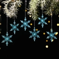 Translucent blue acrylic snowflake ornaments hanging from white frosted pine branches - Snowflake Pendant Style B / Set of 6 / Blue