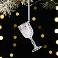 Colgante navideño de copa de vino transparente con grabado de diamantes y cinta - Colgante de Copa Transparente