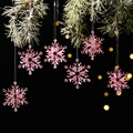 Set of 6 pink acrylic snowflake ornaments with faceted crystal-like finish for Christmas - Snowflake Pendant Style C / Set of 6 / Pink