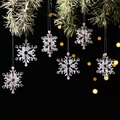 Set of 6 transparent acrylic snowflake ornaments hanging on festive pine branches - Snowflake Pendant Style C / Set of 6 / Clear