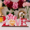 Valentine LOVE wooden gnome table centerpiece with Kisses heart and red hat decoration - LOVE Letter Gnome Style