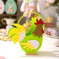 Easter felt rooster gift basket in vibrant green with yellow polka dot accents - Easter 3D Rooster Handbag Green / Green
