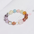 Multi-colored strawberry quartz 9mm beaded bracelet with pink crystal cube charm - Single Loop Bracelet (Multicolor Crystal)