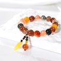 Handmade 10mm multi-colored gemstone bead bracelet with tassel leaf charm on rock - 10.5mm Beads / Multi-color (Single Loop)