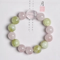 Bracelet en quartz rose et jade xiuyan vert avec une pièce centrale facettée - Bracelet à Boucle Unique en Quartz Rose et Jade de Xiuyan